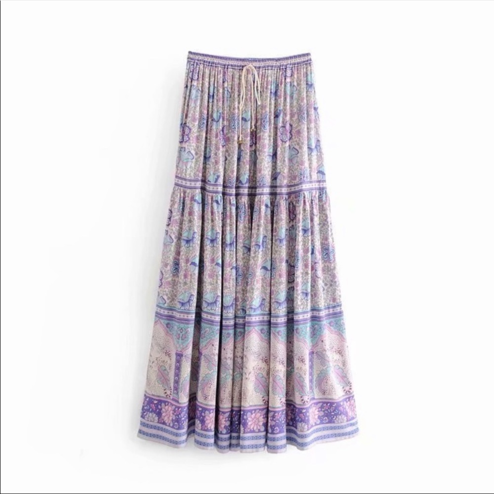 Boho gypsy floral print maxi skirt purple blue - Picture 4 of 7